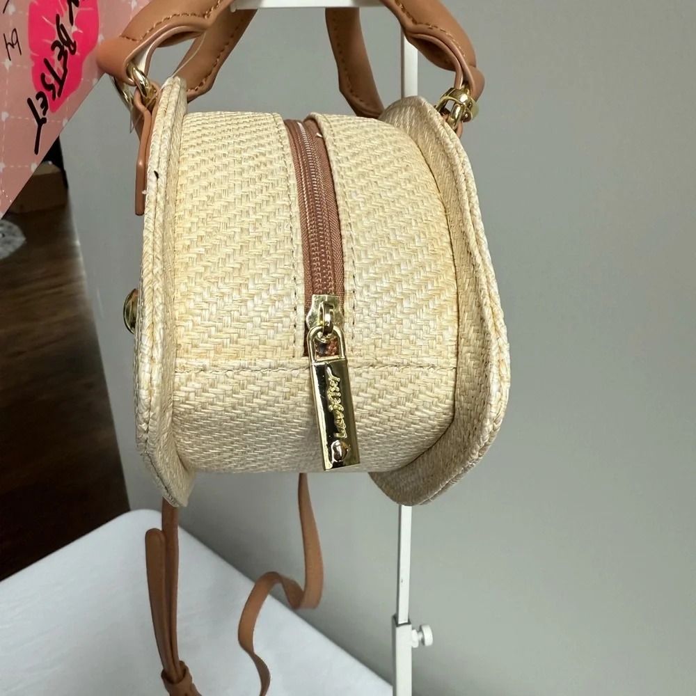 Betsey Johnson Beige Fish-Shaped Crossbody with Brown Trim